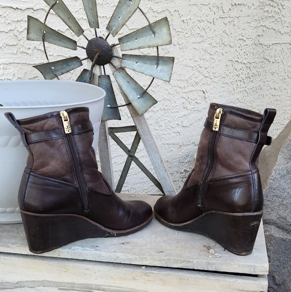 Tory Burch Primrose Lamb Fur Shearling Lining Wedge Bootie Boots - Picture 4 of 9